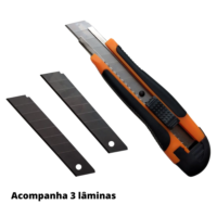 ESTILETE LARGO 18MM EMBORRACHADO COM 3 LAMINAS